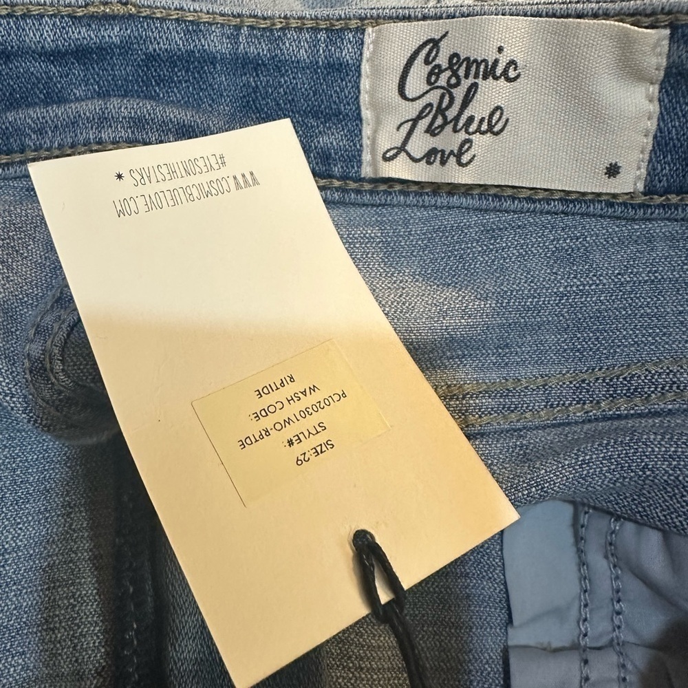 Cosmic Blue Love Riptide Denim Jean Distressed Light Wash Shorts 29 8 NWT - Picture 3 of 8